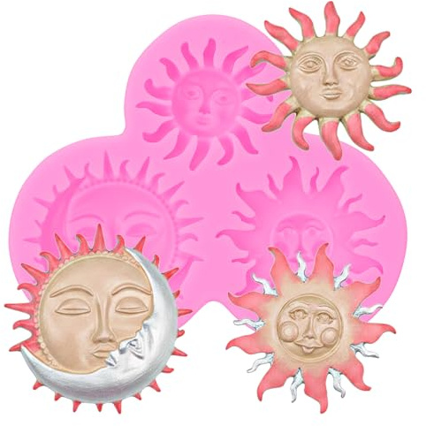 Stampo in silicone per fondotinta in silicone, con sole, luna, per cioccolato, 3D, stampo in silicone per torte, polimeri di argilla, resina epossidica, per fai da te, in silicone