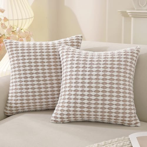 Ystyle Funda Cojin 40x40 Juego De 2, Fundas De Cojines De Chenilla con Cremallera, Funda De Almohada De Rombo, Cuadradas para Decoración Moderna, para Habitación Dormitorio Salón, Tabaco Marrón