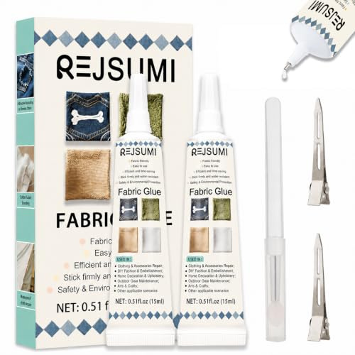 Fabric Glue, 2PCS 15ml Washable Clear Glue for Clothes | Strong Fabric Adhesive for Patches, Clothes, Denim, Polyester, Flannel, Cotton, Doll Repair & Crafts