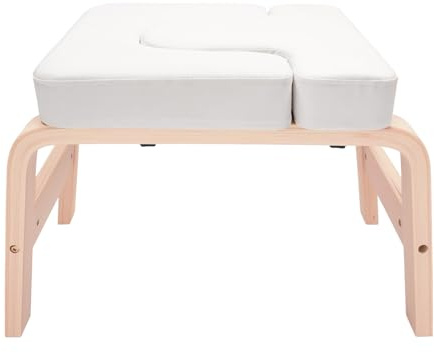 Kazafa Yoga Headstand Bench 64x36x40cm Yoga Headstand Stool with Solid Wood Frame & 200kg Load Capacity White PU Leather Invert Chair for Inversion Practice & Core Strength Training