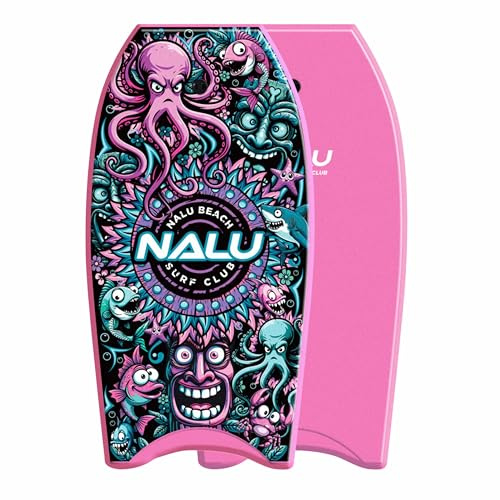 ADEPTNA Nalu XPE Bodyboard with Leash Lightweight Surf Body Board with Crescent Tail, EPS Core & HDPE Slick Bottom Durable Beach Wave Riding Board for Beginners & Adults (41” PINK)