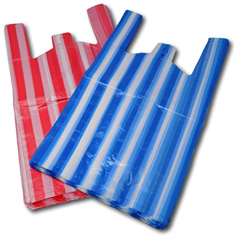 EPOSGEAR Candy Stripe Plastic Vest Carrier Shopping Bags - Perfect for Market Stalls, Shops etc (Large - 11 x 17 x 21, Red/Blue Mix, 1000)