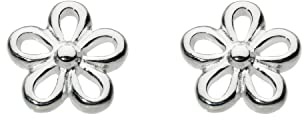 DEW Mini Flower Stud Earrings With Box– Sterling Silver, Open Petal Outline Design, Great Gift Idea for Flower Girls (with box)