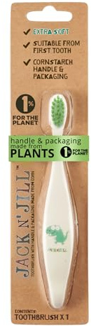 Jack N' Jill Kids Toothbrush – Manual Toothbrush for Kids with Extra Soft Bristles, Suitable for Babies & Toddlers, Ergonomic Handle, Cornstarch Plant-Based Handle & Packaging - 1 Pack, Dino