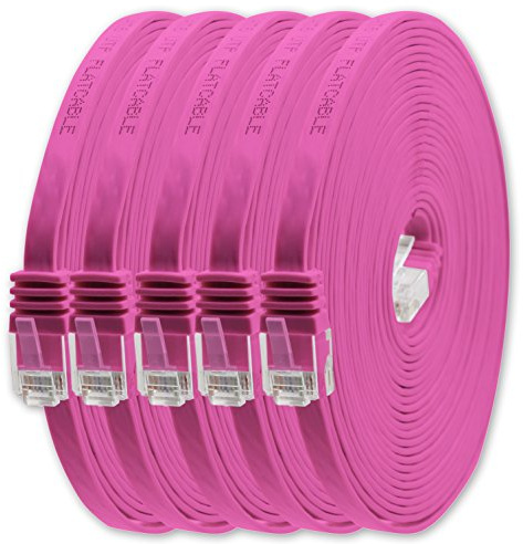 1aTTack.de 1m CAT6 Platt nätverkskabel RJ45 1000 Mbit, 5 st - magenta | Tunn platt installationskabel, Gigabit LAN, Cat 6 Ethernet patchkabel, för router, switch, modem, internet och patchpanel