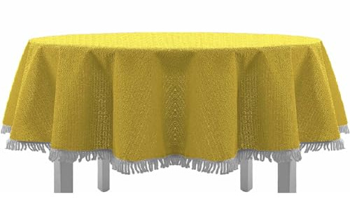 EXKLUSIV HEIMTEXTIL Gartentischdecke mit Fransen Tischdecke Classic Outdoor PVC Weichschaum rutschhemmend für Garten, Balkon, Terrasse 150x210 cm oval gelb