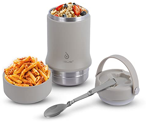 Ideus Insulated Soup Flask 600ml, Double Wall Stainless Steel Thermal Lunch Box Vacuum Food Jar with Folding Spoon and Bowl Portable Leakproof Food Container (Mars Celadon)