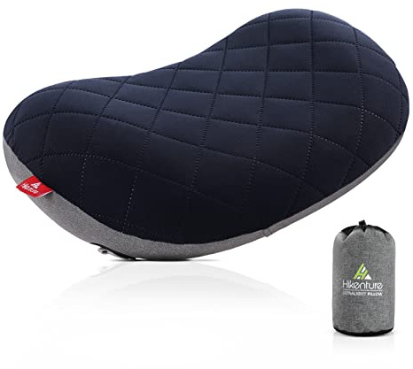 HIKENTURE Camping Pillow, Ultralight Inflatable Pillow with Cover Navy | Comfortable Ergonomic Blow Up Pillow for Neck and Lumbar Support, Compressible Beach Pillow for Camping, Travel, Air Trips