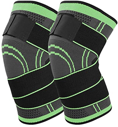 Genouillère Sport Genouillère Rotulienne et Ligamentaire Genouillère Réglable Compression Genouillère Arthrose Genou Pour Déchirures Méniscales, Tendinites, Arthrite, Unisexe 2 pièces (S, vert)