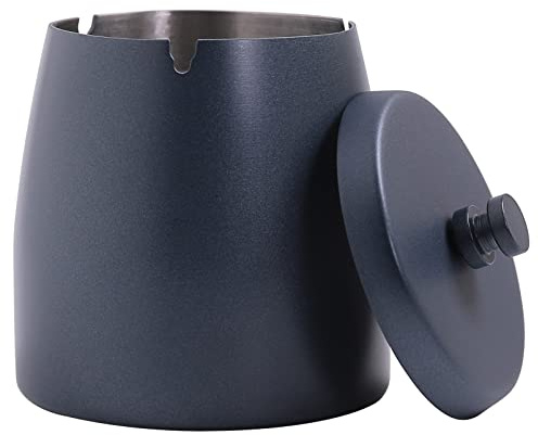 Cenicero extragrande con tapa para cigarrillos, acero inoxidable, sin humo, inodoro, resistente al viento, para hogar, oficina, mesa, exterior, patio, balcón (4.72 x 3.93 x 4.33 pulgadas)