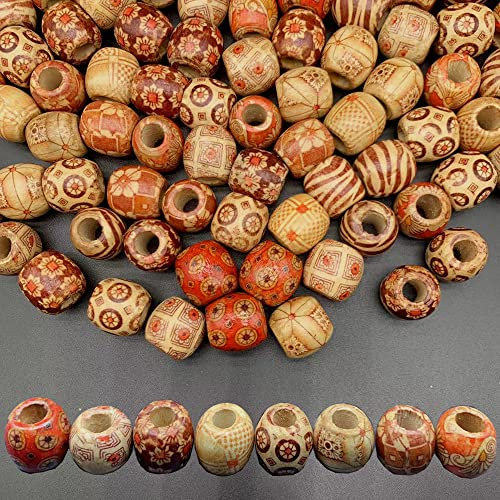 200 Stück große Loch, europäische lose Perlen, gemischte lackierte Trommelholz-Abstandshalter, 16–17 mm, Dreadlock-Haar-Zopfperlen für Haare, Zöpfe, Schmuck, Armbänder, Halsketten (gemischte Farben)