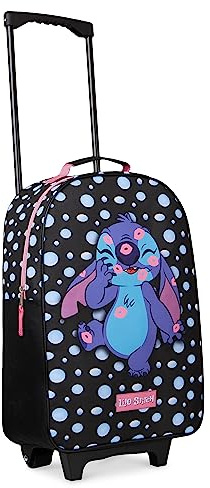 Disney Kids Suitcase - Foldable Trolley Bag 47 x 30cm, 2 Wheels Extendable Handle - Kids Gifts (Black Stitch)