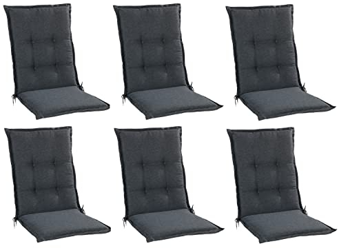 Home4You Gartenstuhlauflagen Mittellehner 6er Set - 110 x 50 cm - Dunkelgrau - Polyester - Sesselauflage Sitzpolster Stuhlauflage
