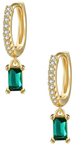 Goldene Ohrringe Damen Mit Grünem Tropfen, 14K Gold Creolen für Frauen, Kristall Ohrringe Hängend, Vergoldete Anhänger für Hochzeitsfeier