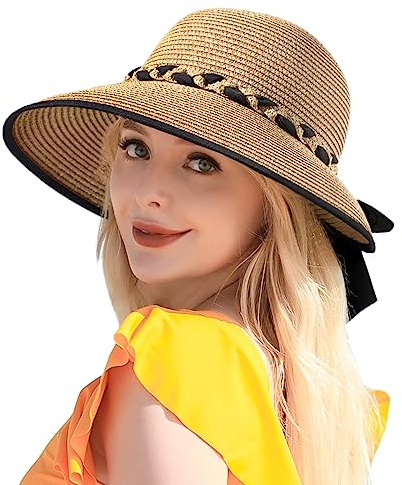 Pleneal Beach Sun Staw Hats for Women, UPF 50+ Foldable Wide Brim Sun Hat