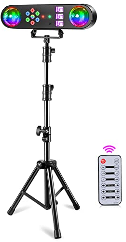 U`King Discolicht Partylicht mit Stativ und Fernbedienung, 5 in 1 DJ Discolicht Rotierende Kugeln/UV/Stroboskope/bunte LED Par Lichter//Gobos für Urlaub Party Kinder Geburtstag Lichteffekte Weihnach