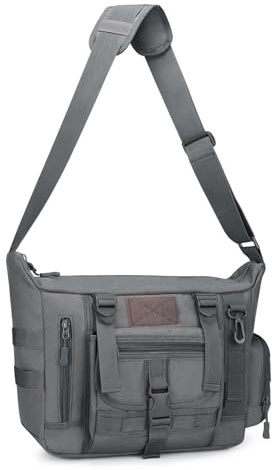 HUNTVP Taktisch Schultertasche Militär Crossbody Bag Sling Tasche Wasserabweisend Umhängetasche Messengerbag Aktentasche mit Verstellbar Schultergurt Outdoor,Grau