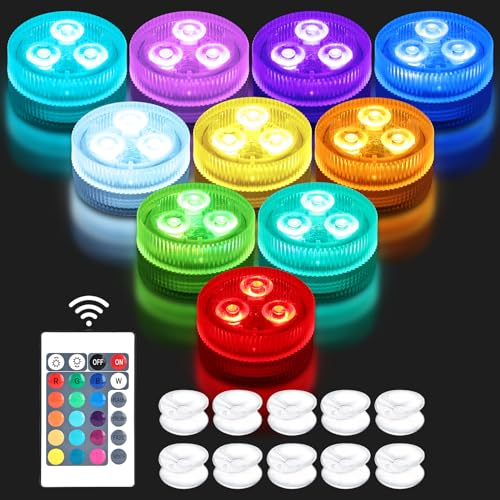 10 Pcs Mini Unterwasser Licht, Poolbeleuchtung Unterwasser, Unterwasser Led Licht, Unterwasser Licht, Pool Lichter Unterwasser, 16 Rgb-Beleuchtungsmodi Für Vase, Garten,Hochzeitsdekoration, Party