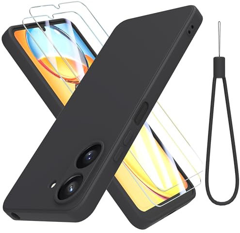 THIYUFUNS Coque pour Xiaomi Redmi 13C 4G (6.74) avec 2 Verre trempé,Silicone Liquide Intérieur Microfibre Etui de Protection Contre Les Chutes Antichoc pour Housse Xiaomi Redmi 13C 4G - Noir
