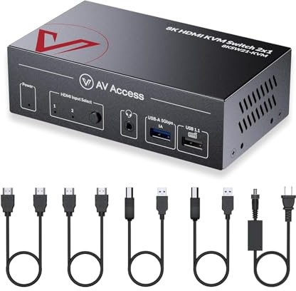 AV Access 8K KVM Switch 2 Computers 1 Monitor with HDMI 2.1, USB 3.0 & Hotkey Switching, Supports 10K@120hz, 8K@120hz, 1080P@240hz & 2K@165hz for All Operating Systems, Ideal for Gaming, Workstation