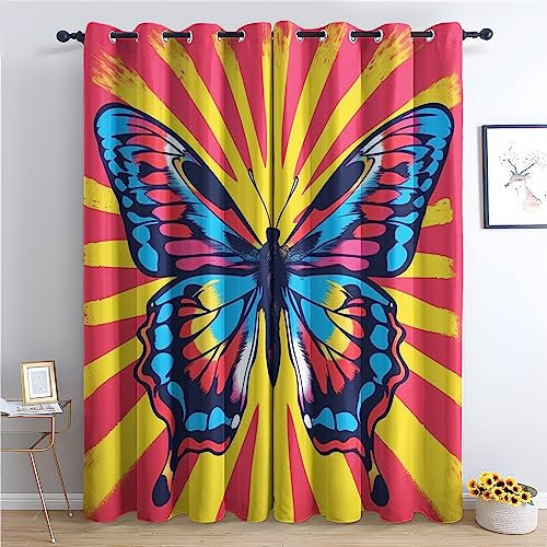 Generisch Vorhänge Schmetterlinge - Mädchen Fenster Gardinen mit Ösen, Vorhang Blickdicht Verdunklungsvorhänge Thermovorhang für Wohnzimmer Schlafzimmer Deko 2er Set, H 175 x B 140 cm O-&50