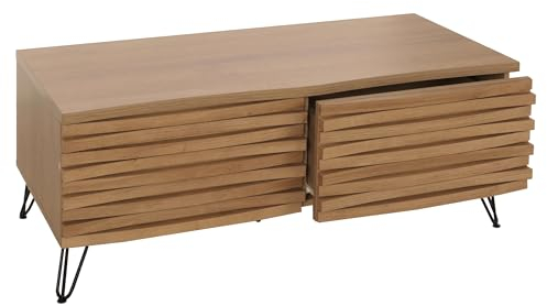 Mendler Couchtisch HWC-M49, Wohnzimmertisch Tisch, 3D-Design 2 Schubladen MDF Metall 46x110x55cm - Natur