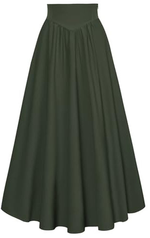 Damen Renaissance Trachtenrock Elegant Lace Up mit Reißverschluss Lange Rock Dunkelgrün XXL