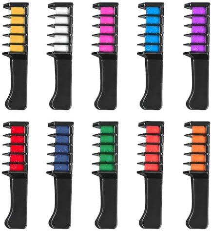 10 Colors Hair Chalks for Girls, Kids Hair Dye Temporary Bright Hair Chalk Comb Hair Coloring Washable, Hair Color Dyeing Tool Age 5+ Gifts for Party DIY Cosplay Birthday Christmas Halloween