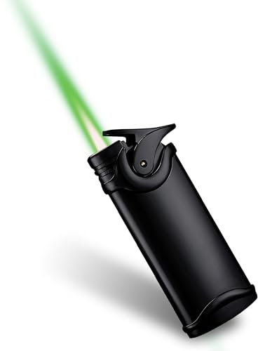 JETSPEC Jet Lighter with cool GREEN FLAME, Refillable Gas Torch Butane Lighter, Windproof Lighter with Adjustable Jet Flame for BBQ, Candle, Men Gifts