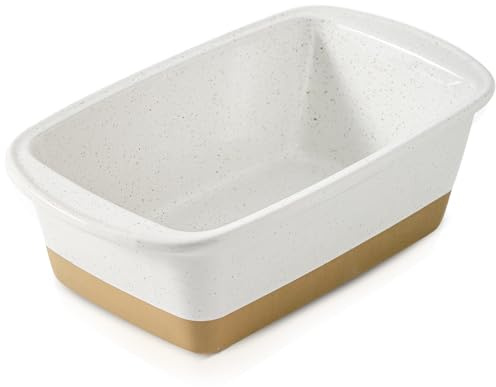 HVH Ceramic Loaf Pan for Baking Bread, 9 x 5 inch Baking Bread Loaf Pan, Rectangular Bread Pan, Bread Baking Pan for Cooking, Farmhouse Style (White)