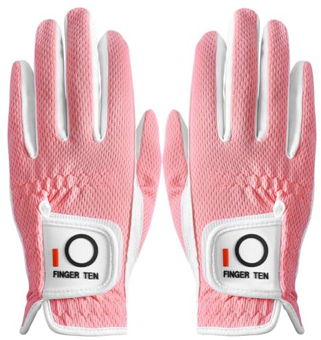 LOVMEAD Damen Golf handschuh Linke Hand Rechts Mikrofaser Regen Heiß Nass Allwetter Paar 2 Stück, Damen Golfhandschuhe Weich Flexibel Langlebig Verschleißfestigkeit Guter Grip (Rosa, S, Beidhändig)