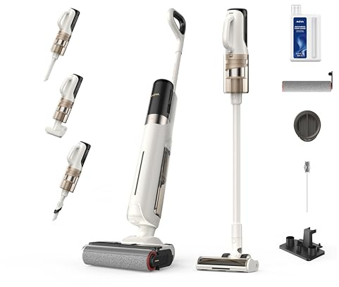 Mova K30 Mix Aspirapolvere Lavapavimenti Senza Fili, All-in-One Multisuperficie, Aspirazione da 18000Pa, Design Piatto a 180°, Pulizia dei Bordi su Due Lati, Asciugatura ad Aria Calda