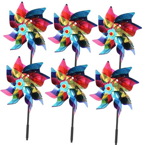 Hemobllo 6 pezzi girandole a vento in plastica per giardino e patio, decorazione da giardino