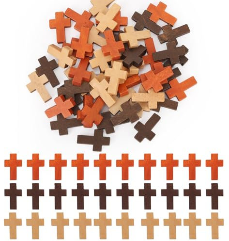 Tinoaly 60pcs Small Wooden Crosses, 3 Colors Pocket Prayer Crosses Pendants for Christian Gift DIY Handmade Decorative Mini Cross Charms for Crafts Easter Eggs Fillers