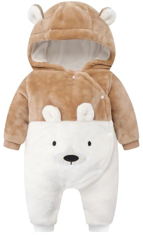 JiAmy Baby Winter Snowsuit, Girls and Boys Hooded Warm Romper, Newborn Baby Flannel Bear Clothes Jumpsuit Toddler Coat Jumpsuit for 0-3 Months