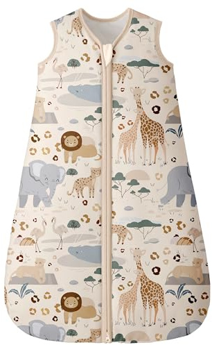 Unnivoll Baby Sleeping Bag 2.5 Tog 12-18 Months 100% Cotton Winter Sleeping Bag Baby 2-Way Zipper Quilted Sleep Sack for Newbron Infant Warm Soft Apricot Zebra