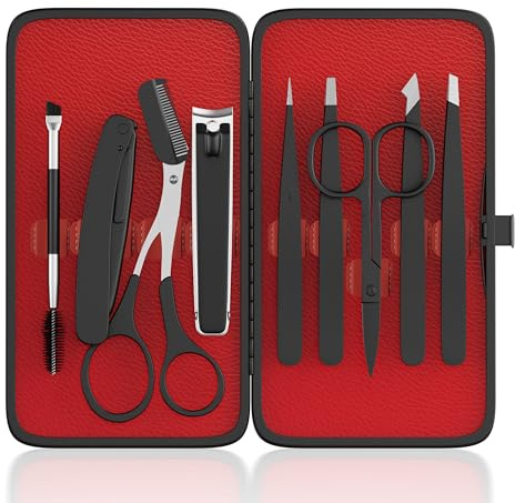 ESSBES Tweezers for Women Facial Hair, 9 in 1 Eyebrow Kit with Tweezers, Eyebrow Trimmer Scissors, Razor, Brush with Leather Travel Case, Hair Plucking Daily Beauty Tools