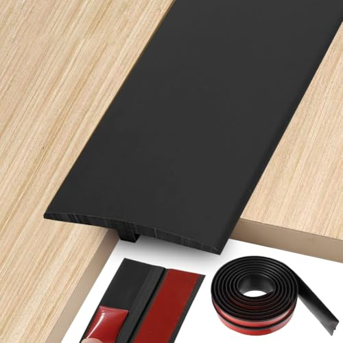 Profilo di transizione a T, 5 x 300 cm, listello di transizione autoadesivo in PVC, profilo di transizione per pavimenti di collegamento, parquet, laminati (nero)