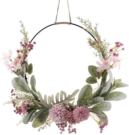 DOITOOL Künstlicher Blumenkranz - Rosa Hasenohr Blätterkranz