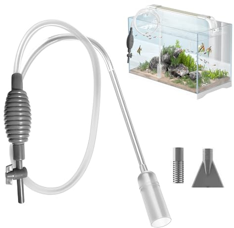 Set Sifone per Acquario con 3 Punte di Aspirazione, 1,7 m, Pompa Manuale per Cambio Acqua e Pulizia Sabbia, per Acquario Dolce e Marino, Bianco