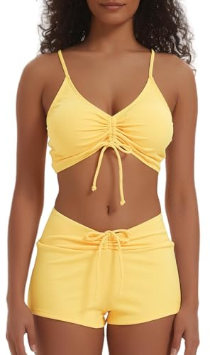 Maillot de bain deux pièces pour femme avec dégradé de couleur, short de bikini taille haute nouable sur le devant, avec insert sans armature, hautement élastique, respectueux de l'environnement