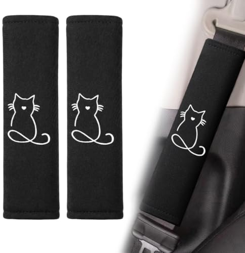 LAPQOS Almohadillas para cinturón de seguridad,Juego de 2 almohadillas suaves para el cinturón de seguridad del coche con diseño de gato negro