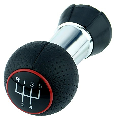 L & P Car Design L&P A260-4 Schalthebel Hebel Schaltknauf Schwarz Rot 5 Gang 12mm PU Leder perforiert Knauf als Plug Play Ersatzteil für Audi A1 A3 A4 A5 A6 Q3 Q5