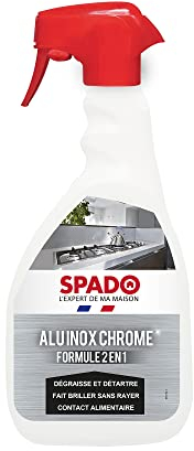 SPADO - Alu inox chrome - Formule 2 en 1 - Dégraisse et détartre - Fait briller sans rayer - contact alimentaire - 500 ML - Fabriqué en France