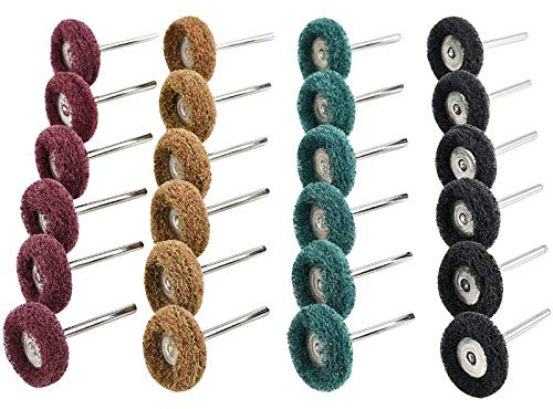 Lot de 40 disques de polissage abrasifs de 25 mm, accessoires de polissage pour outils rotatifs Dremel – Marron grain 80/vert 150/rouge grain 240/noir grain 300, tampon à récurer et tige en métal
