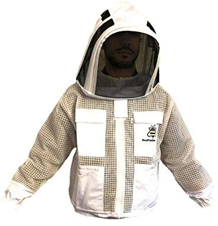FVJ Unisex Bienenschutz, 3 Schichten, ultra-belüftet, Sicherheit, Schutz, Imkerjacke, Fechtschleier, Weiß, Größe 3XL