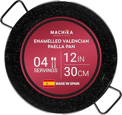 Machika Enamel Paella Pan | Paella Pan | Skillet for Paella and Rice Recipes | Perfect for Indoor & Outdoors | Easy Cleaning | Rust Proof Coating | 4 Servings | 12 inches |