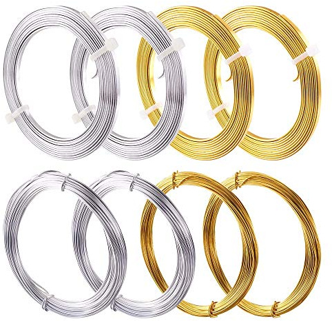 Cheriswelry 6 rullar guld silver aluminiumtråd platt (3 mm) och rund (1 mm) böjbar metallhantverkstråd för gör-det-själv-smycken skulptur omslagning
