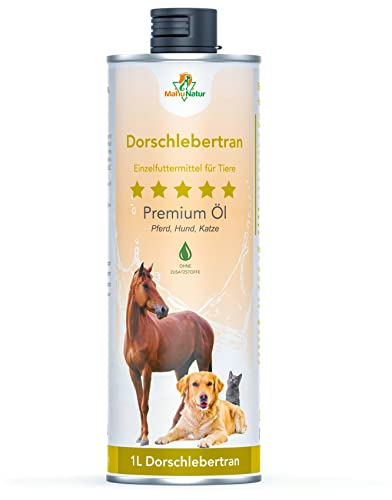 Mahu Natur Dorschlebertran Für Hunde & Katzen 1 Liter I Natürlicher Barf Öl Zusatz - Dorschöl Für Hunde Mit Viel Omega 3 (EPA + DHA) & Vitaminen I In Recyclebarer Dose