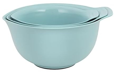 KitchenAid Universal Nesting Plastic Mixing Bowls with Non Slip Base and Pour Spout, Dishwasher Safe, Set Of 3, 2.5 quart, 3.5 quart and 4.5 quart, Aqua Sky